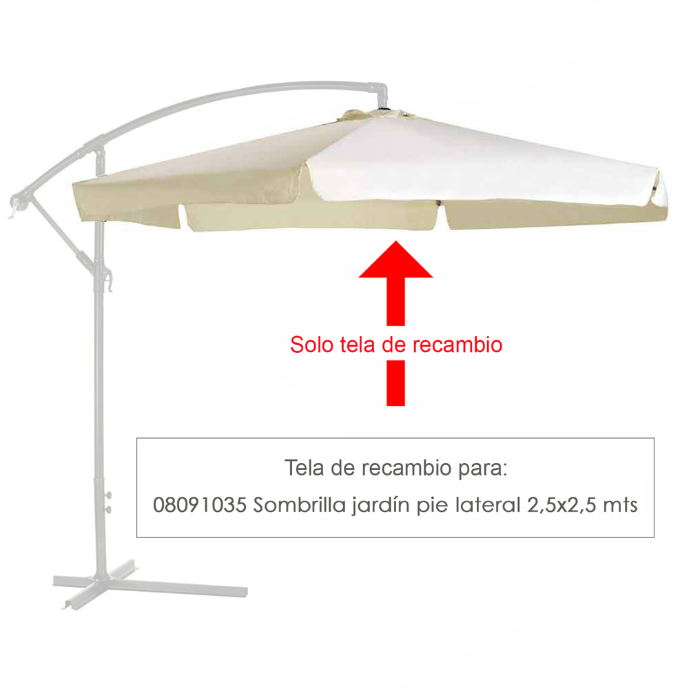 Tela Recambio Sombrilla Pie Lateral Cuadradada 2.5x2.5 Metros