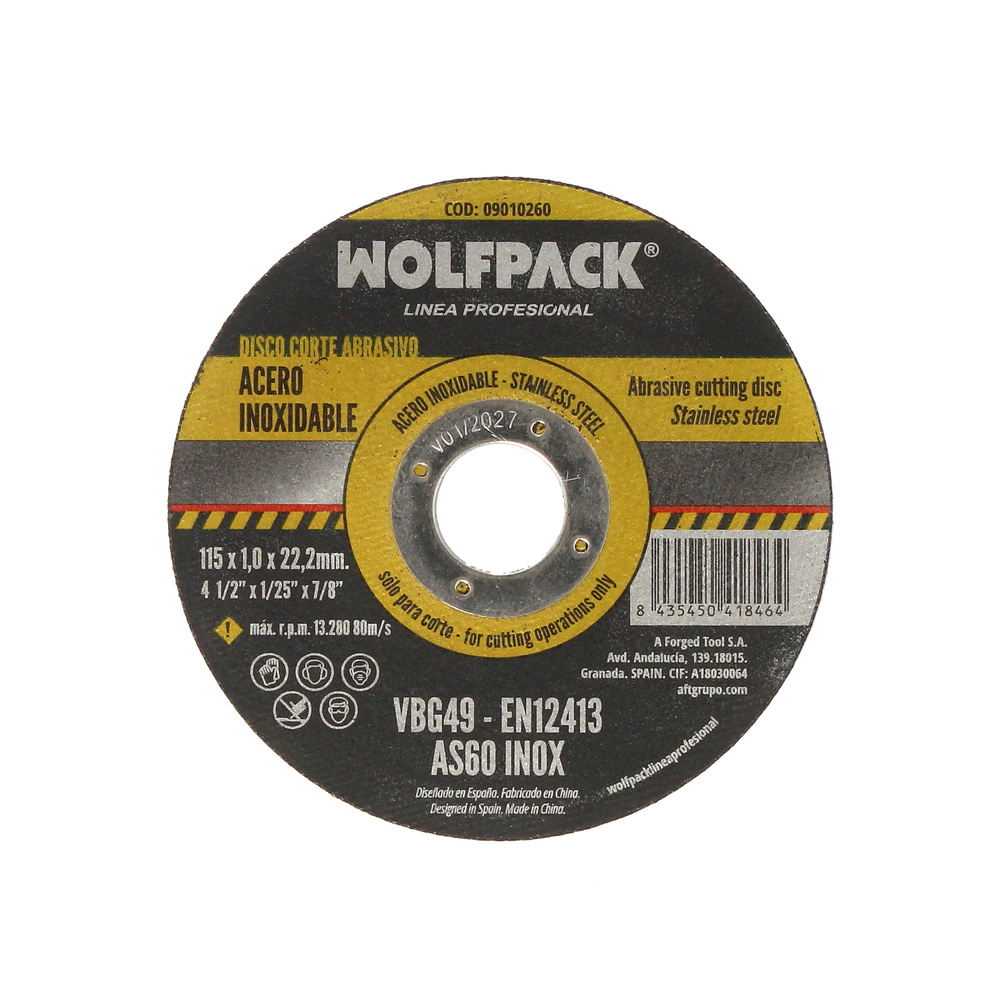 [9010260] Disco Corte Abrasivo Acero Inoxidable Ø 115x Ø 22,2 mm Espesor 1,0 mm. Disco Radial / Amoladora Universal