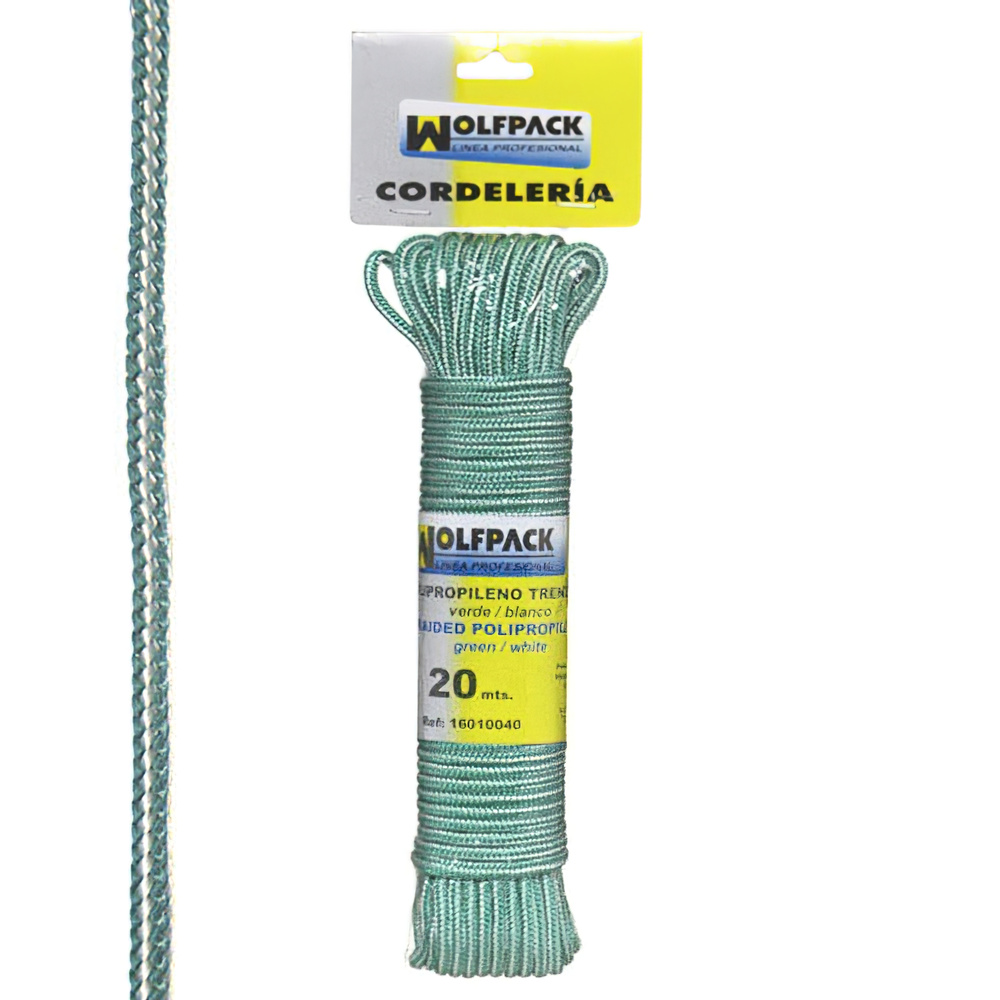 [16010040] Cuerda Trenzada Polipropileno Blanca / Verde (Madeja 20 m.)