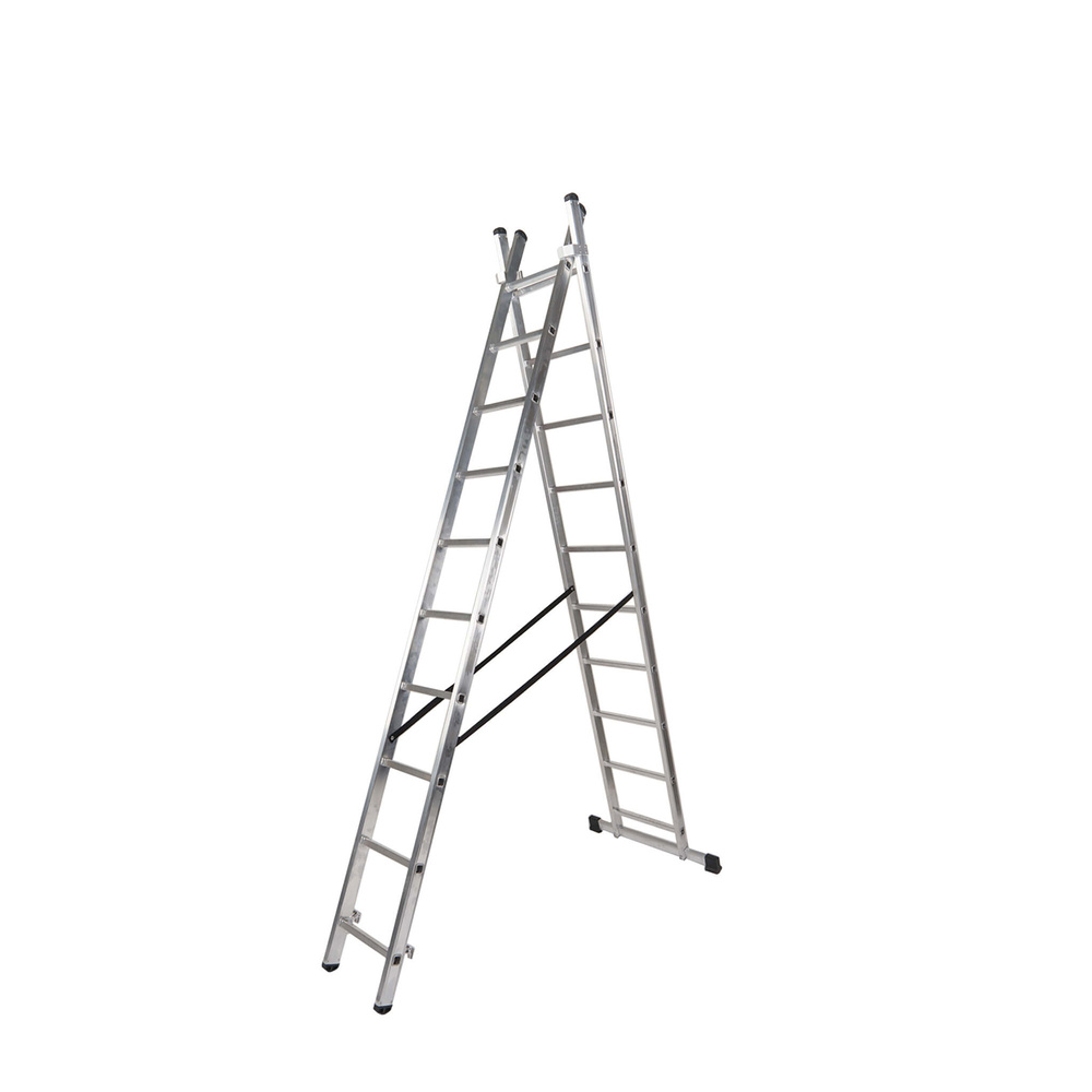 [23020005] Escalera Aluminio 2 Tramos 10+10 Peldaños. Plegable, Antideslizante, Resistente