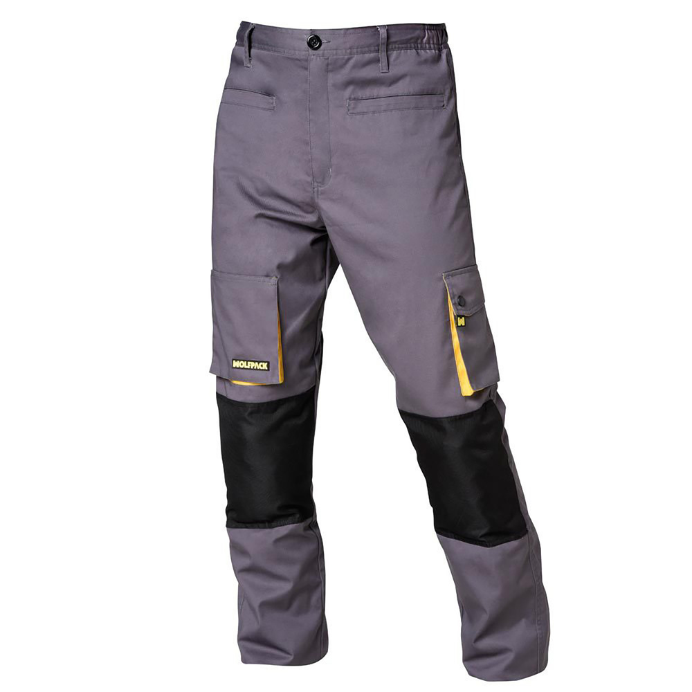 [15017110] Pantalones Largos DeTrabajo, Multibolsillos, Resistentes, Rodilla Reforzada, Gris/Amarillo Talla 54/56 XXL (Slim Fit)