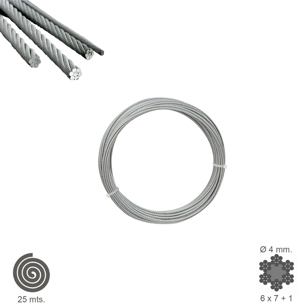 [1120110] Cable Galvanizado    4 mm. (Rollo 25 Metros) No Elevacion