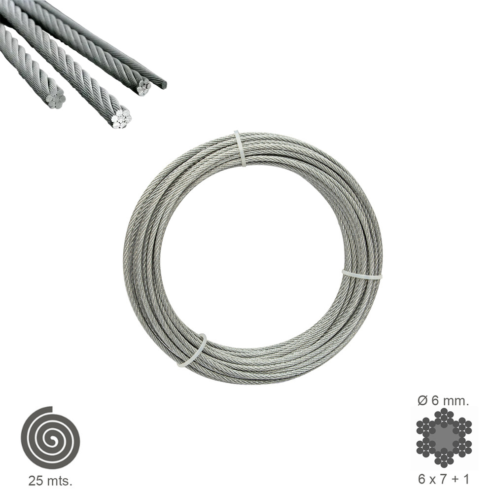 [1120120] Cable Galvanizado    6 mm. (Rollo 25 Metros) No Elevacion
