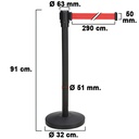 Poste Separador Cinta Extensible 3 Metros. Ø Base 32 cm. Ø Tubo 5,1 cm.   Altura 91 cm.