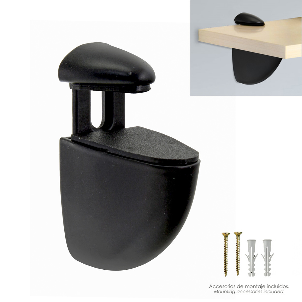 [25010068] Soporte Pelicano Regulable Para Estante 1 / 20 mm. Negro (1 Pieza)