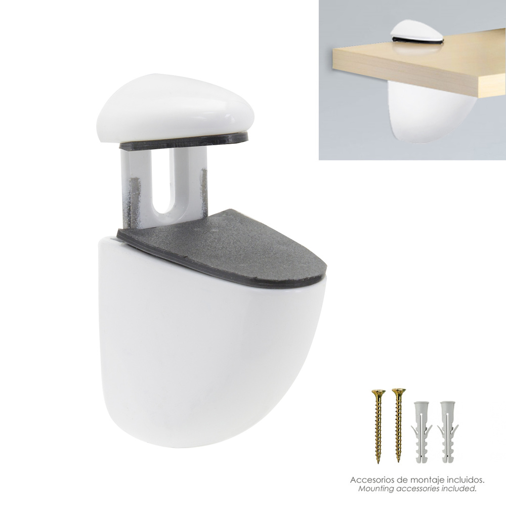 [25010067] Soporte Pelicano Regulable Para Estante 1 / 20 mm. Blanco  (1 Pieza)