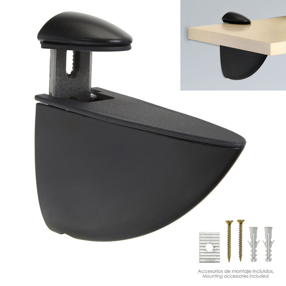 [25010267] Soporte Pelicano Regulable Para Estante 1 / 35 mm. Negro  (1 Pieza)