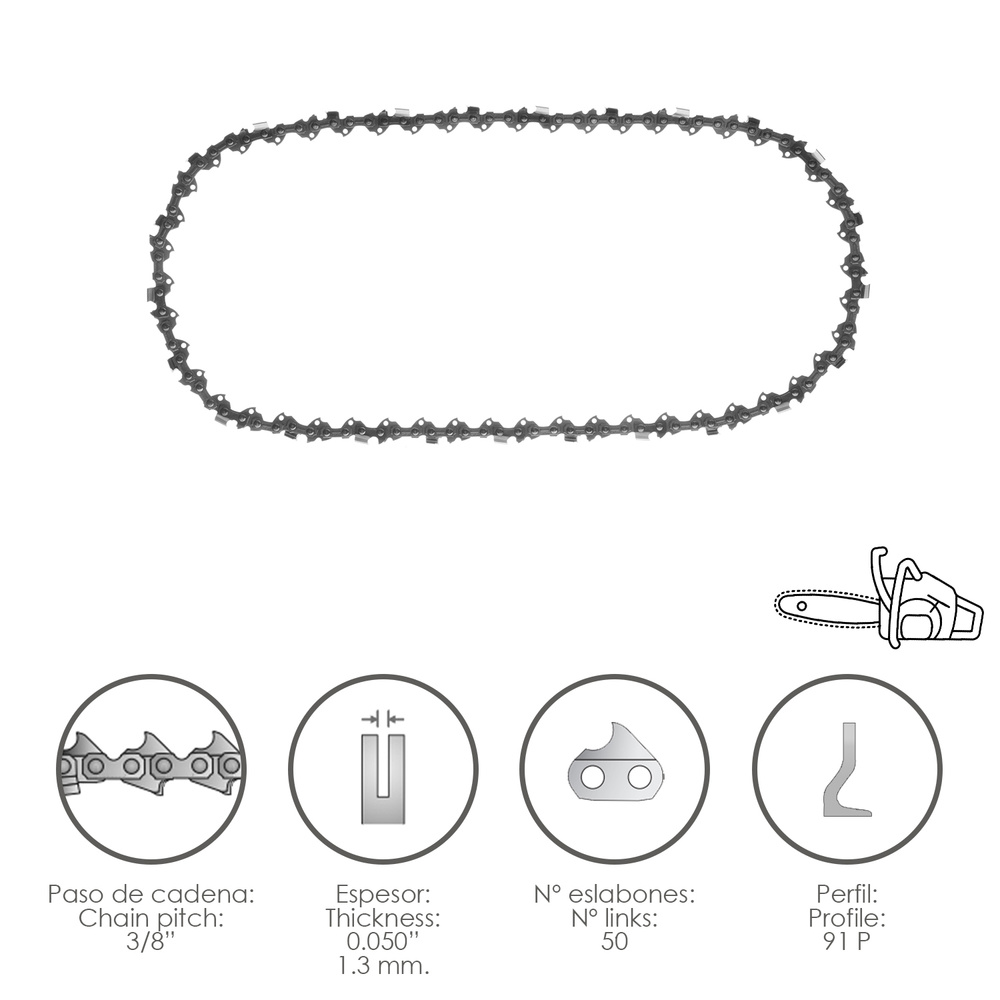 [8062510] Cadena Motosierra 3/8" / 0.050" 1,3 mm. / 50 Eslabones / 91 P