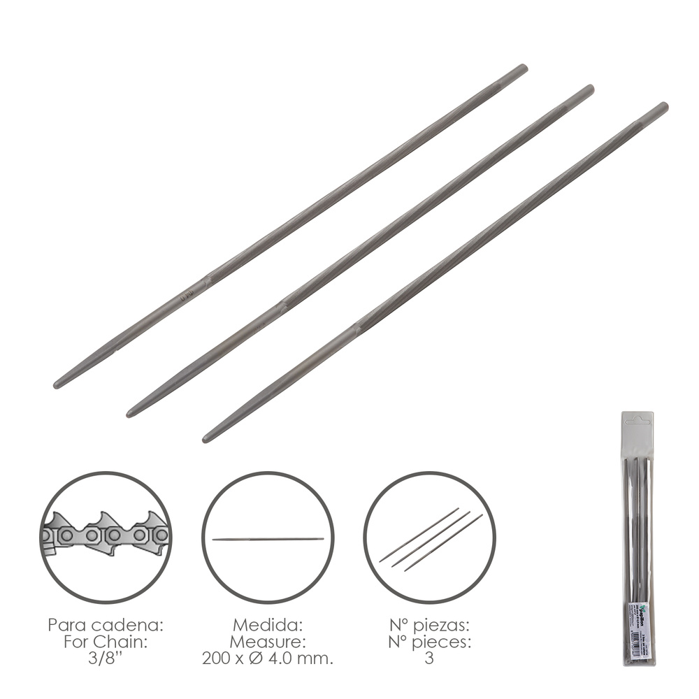 [8062610] Limas Cadena Motosierra 200 x Ø 4.0 mm. 3/8" LP (Pack 3 Piezas)