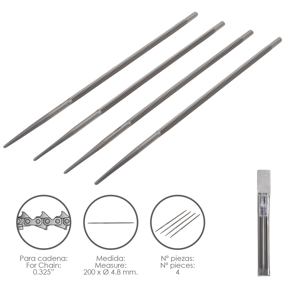 [8062615] Limas Cadena Motosierra 200 x Ø 4.8 mm. 0.325" (Pack 4 Piezas)