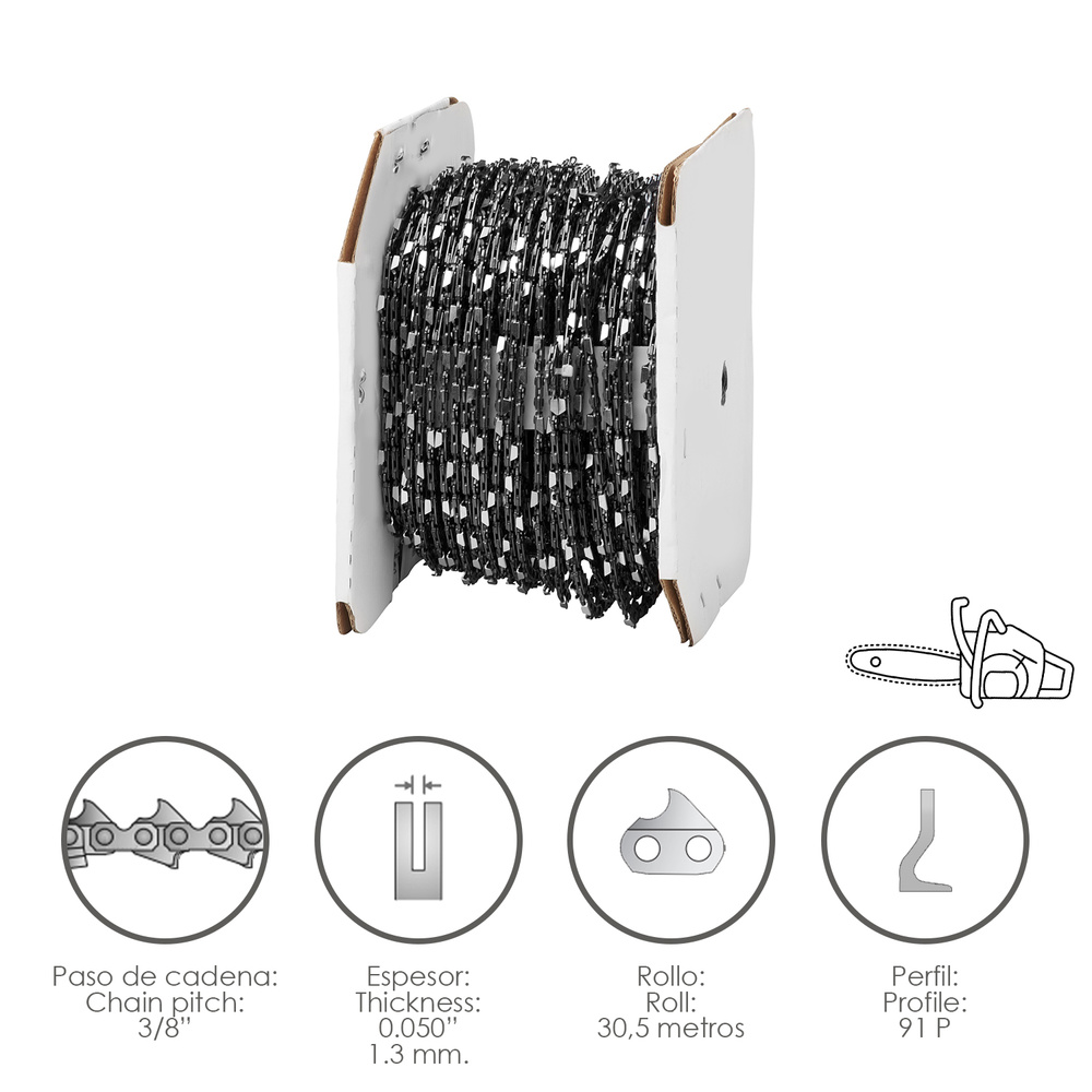 [8062530] Cadena Motosierra 3/8" / 0.050" 1,3 mm. / 91 P / Rollo 30,5 metros.