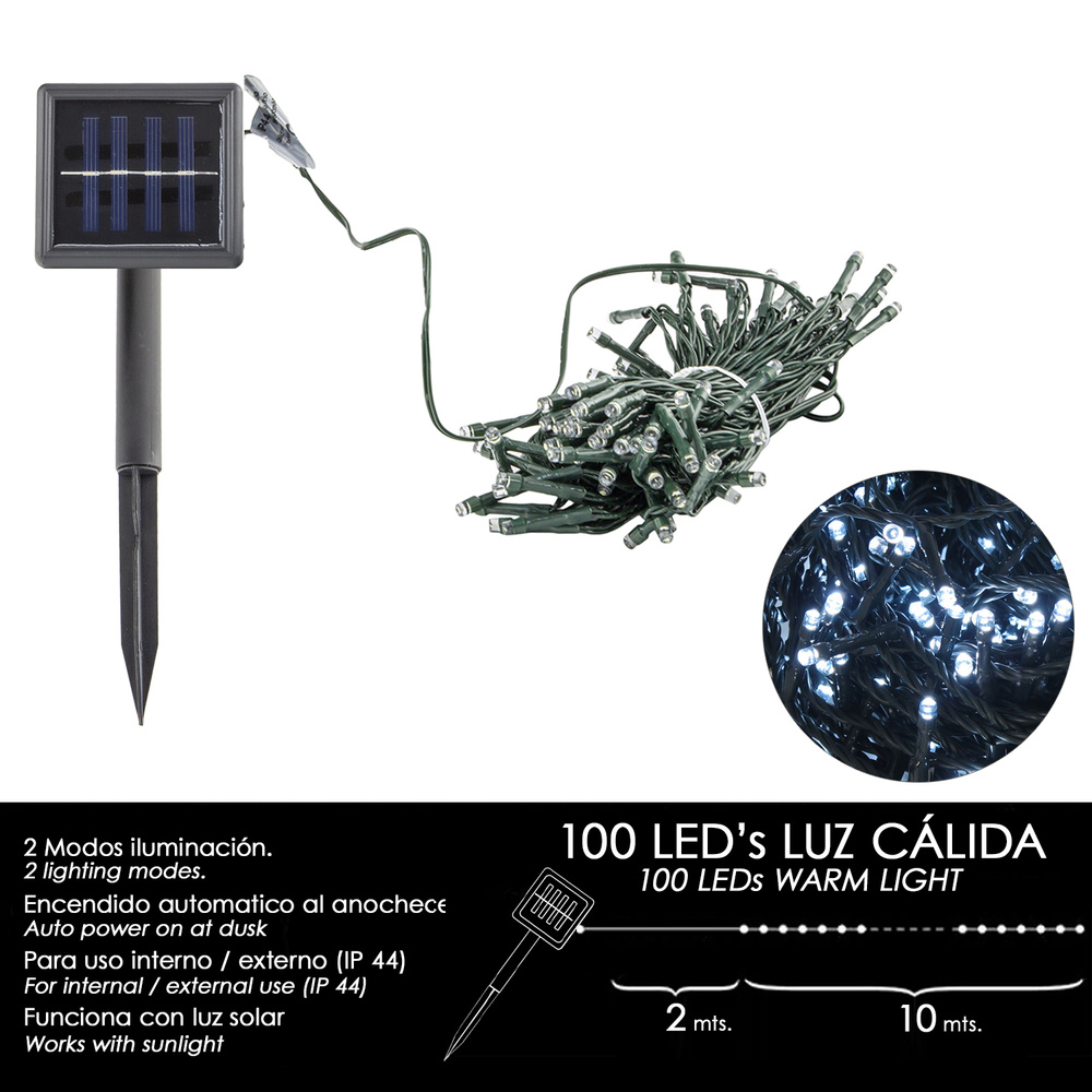 [5490110] Luces Navidad Solar 100 Leds Luz Blanca Interior / Exterior (IP44)