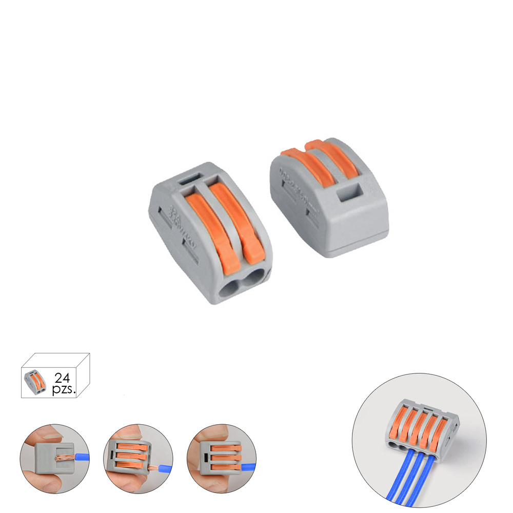 [19031200] Regleta Conexion Rapida, Conexion Electrica 2 Polos, Ø 4 mm. 32 A, Paquete 24 Unidades