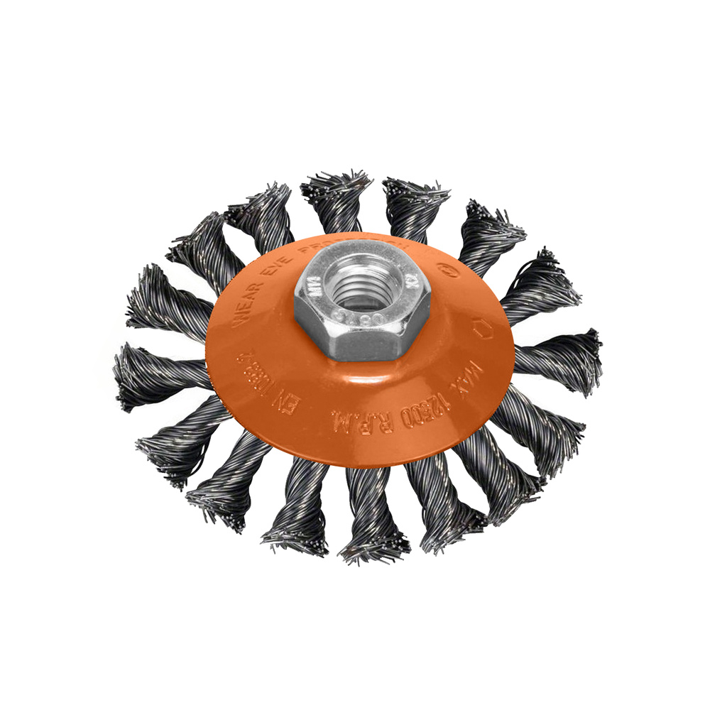 [9101030] Cepillo Oblicuo Con Alambre De Acero Trenazdo Rosca M14, Ø 100 mm. Alambre de Ø 0,30 mm.