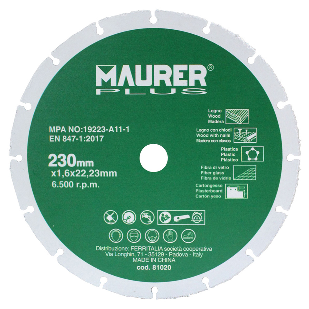 [7020165] Disco De Corte Para Madera y Plasticos Ø 230 x 1,6 mm.