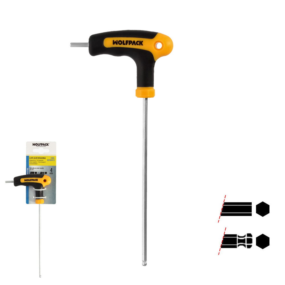 [2104515] Llave Allen Con Bola Mango Bimaterial "Soft Touch" Forma T 4,0 mm. Acero Cromo Vanadio, Destornillador allen, llave hexagonal