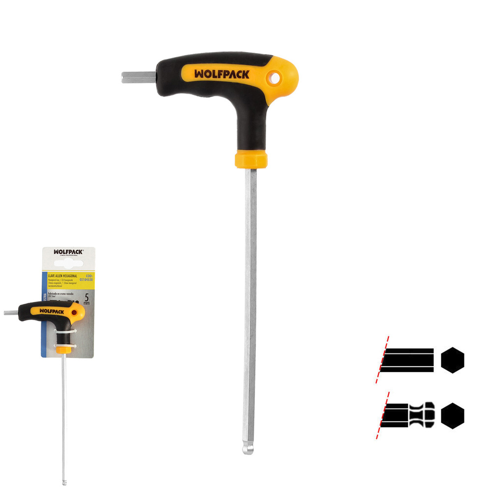 [2104520] Llave Allen Con Bola Mango Bimaterial "Soft Touch" Forma T 5,0 mm. Acero Cromo Vanadio, Destornillador allen, llave hexagonal