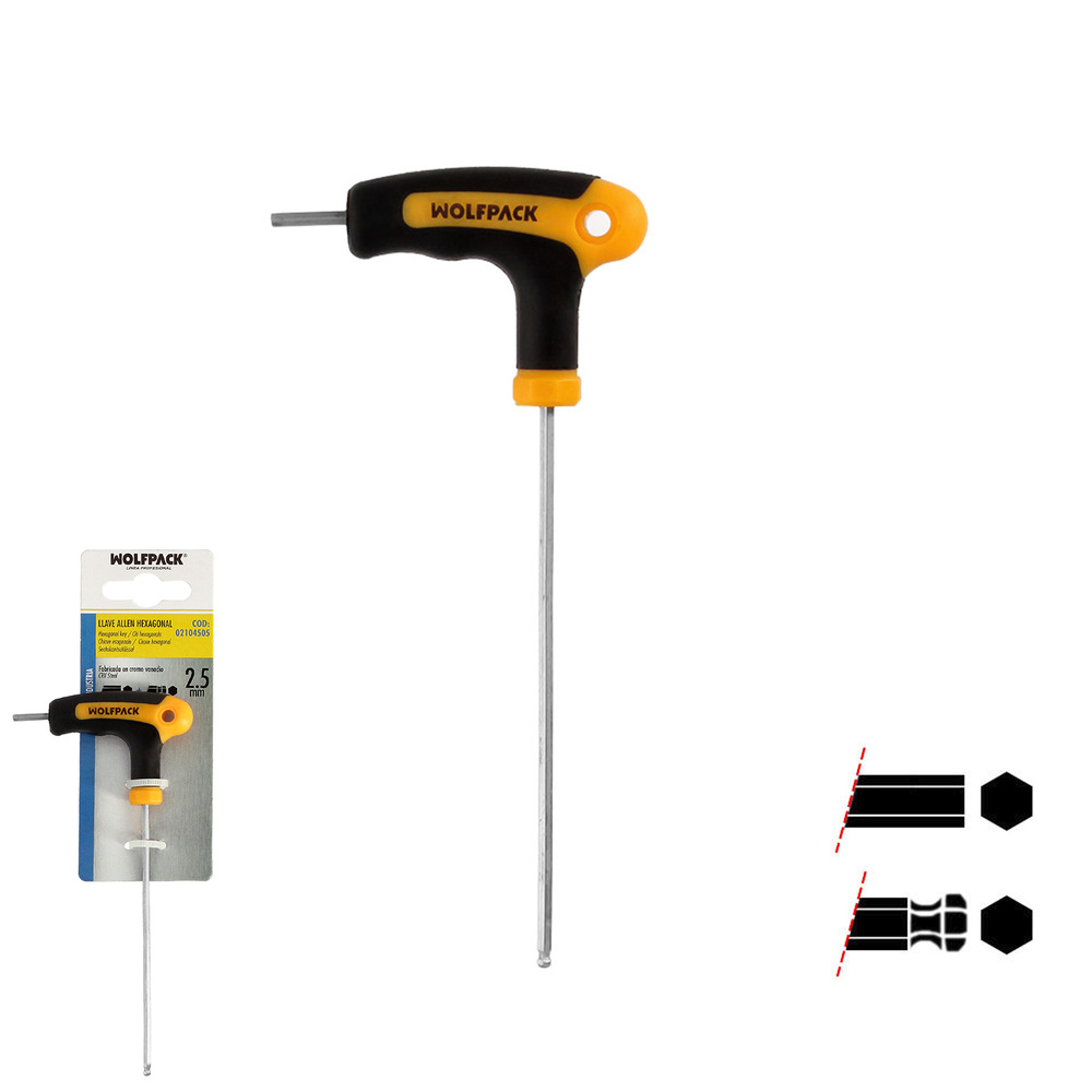[2104505] Llave Allen Con Bola Mango Bimaterial "Soft Touch" Forma T 2,5 mm. Acero Cromo Vanadio, Destornillador allen, llave hexagonal