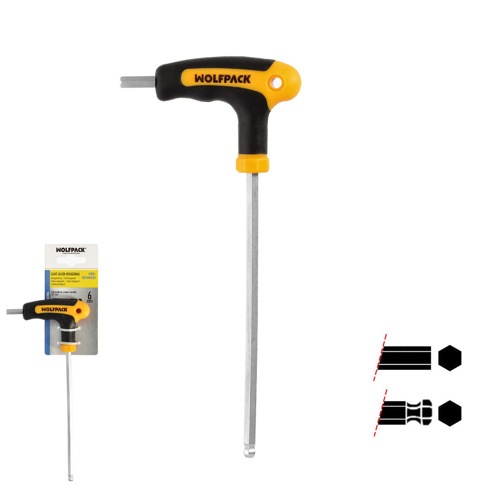 [2104525] Llave Allen Con Bola Mango Bimaterial "Soft Touch" Forma T 6,0 mm. Acero Cromo Vanadio, Destornillador allen, llave hexagonal