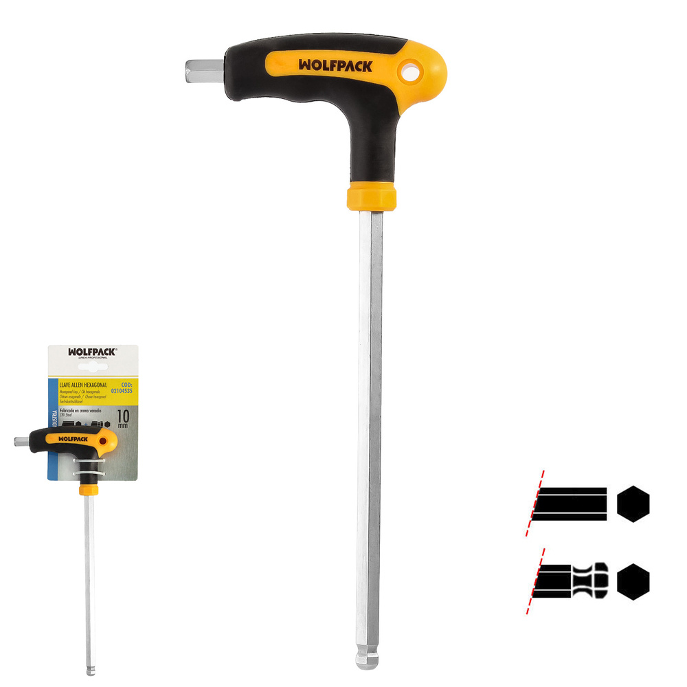 [2104535] Llave Allen Con Bola Mango Bimaterial "Soft Touch" Forma T 10,0 mm. Acero Cromo Vanadio, Destornillador allen, llave hexagonal