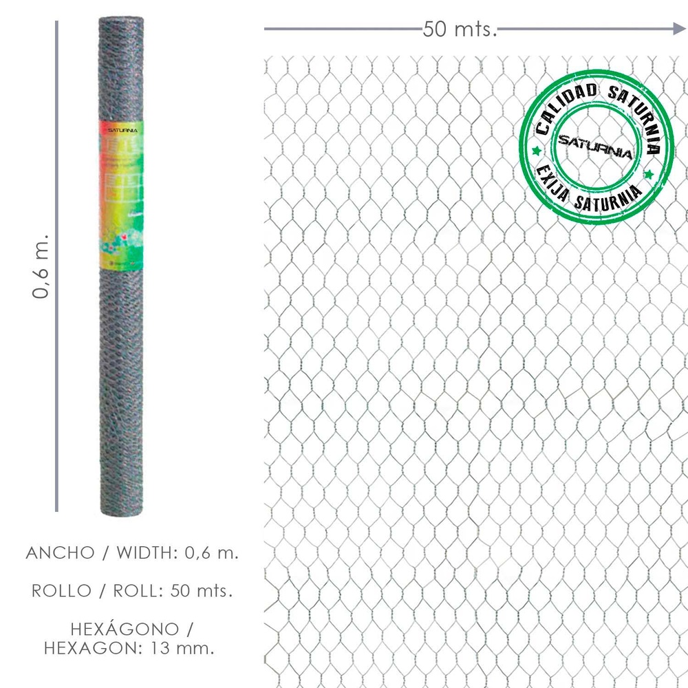 Enrejado Triple Torsion 13/  60 cm. Rollo 50 Metros Uso Domestico