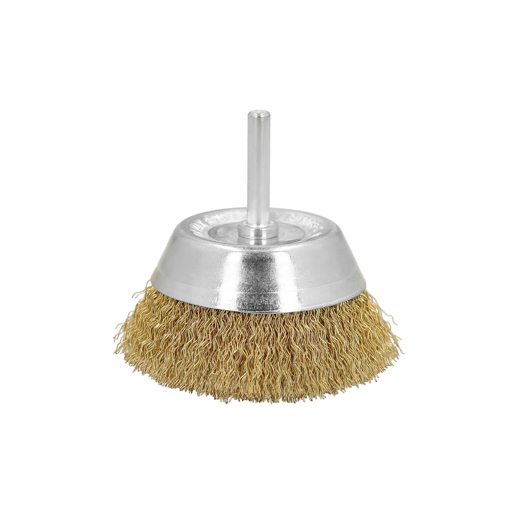 [9100725] Cepillo Acero Latonado Para Taladro Taza Ø 75 mm. Espiga 1/4" Cepillo Taladro Alambre Latón, Cepillo Limpieza, Cepillo Pulir.