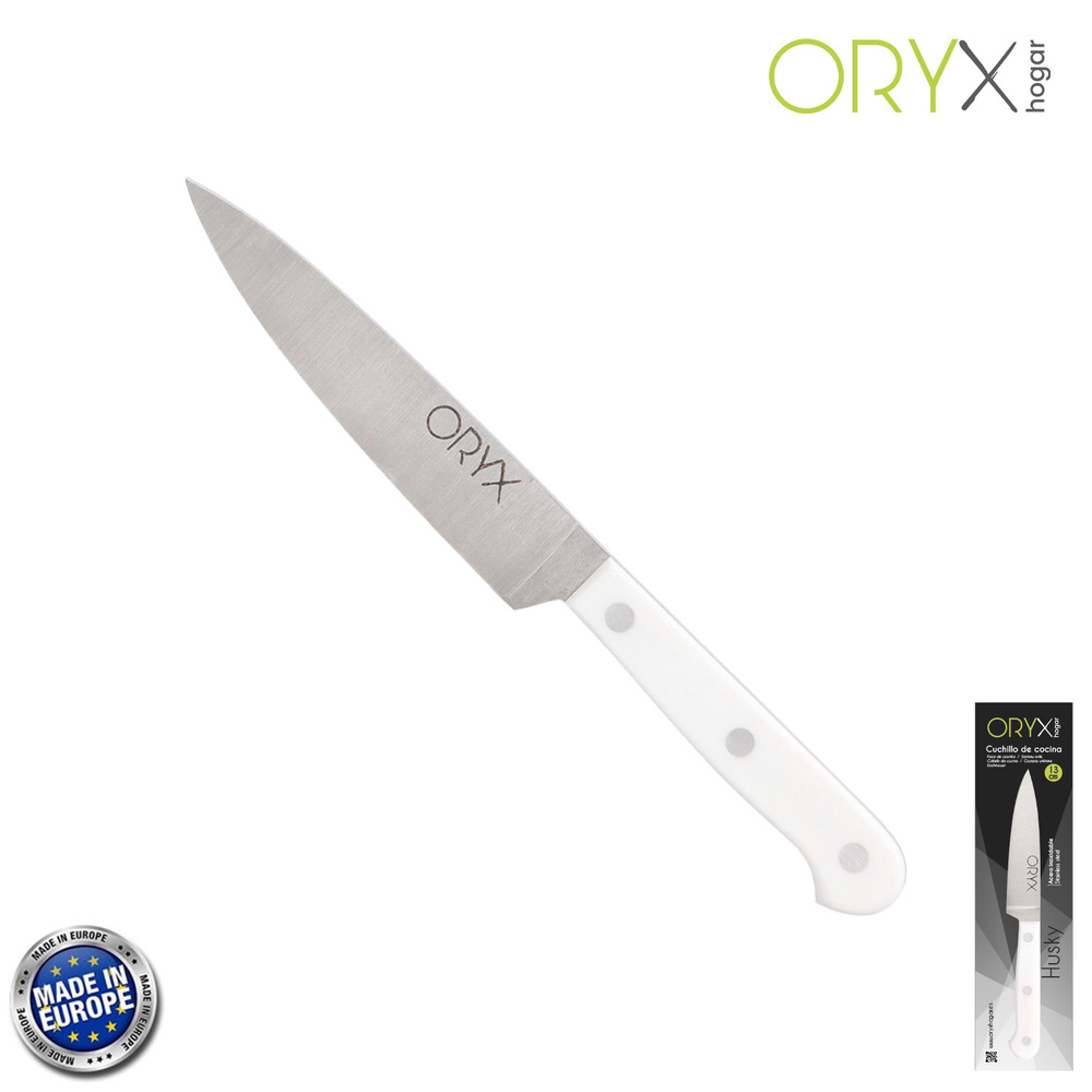 [5800810] Cuchillo Husky Cocina 13 cm. Hoja Acero Inoxidable, Cuchillo Carne, Cuchillo Pescado, Cuchillo Chef, Mango Ergonomico Blanco