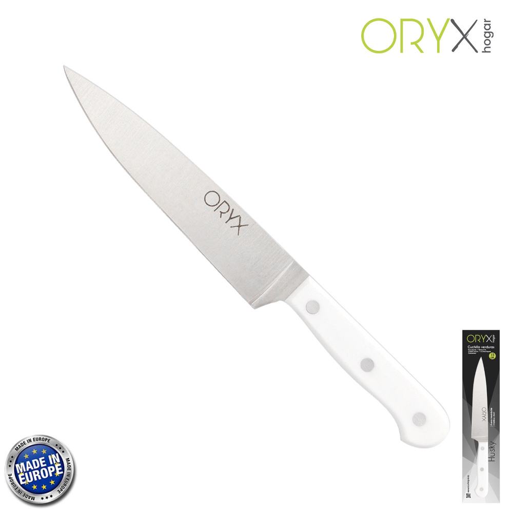 [5800820] Cuchillo Husky Verduras 15 cm. Hoja Acero Inoxidable, Cuchillo Verduras, Cuchillo Cortar Verduras Mango Ergonomico Blanco
