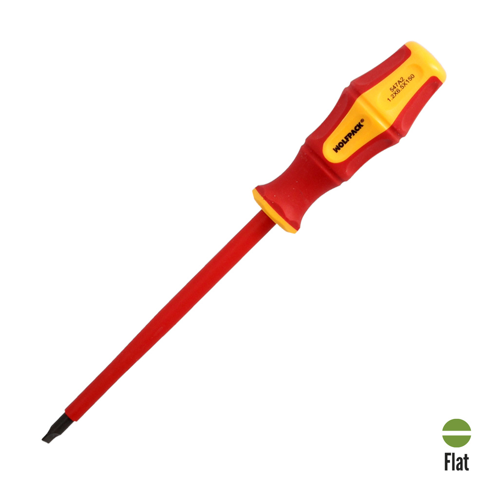 [2324584] Destornillador Plano Aislado Certificado VDE 1.000 V. Medida 1,2 x Ø 6,5 x 150 mm. Destornillador Seguridad Electricista