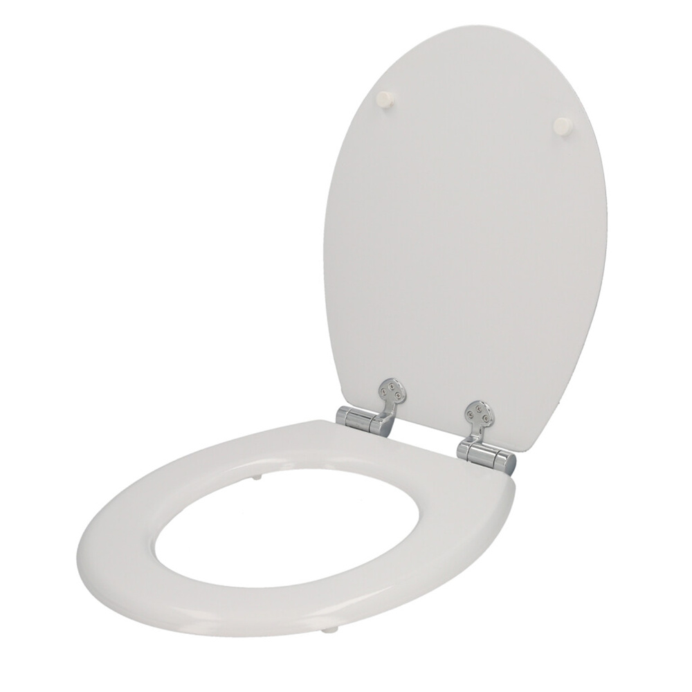 [5421018] Tapa Wc Universal Blanca Caida Amortiguada, Asiento Inodoro, Cierre Lento, Bisagras Ajustables,