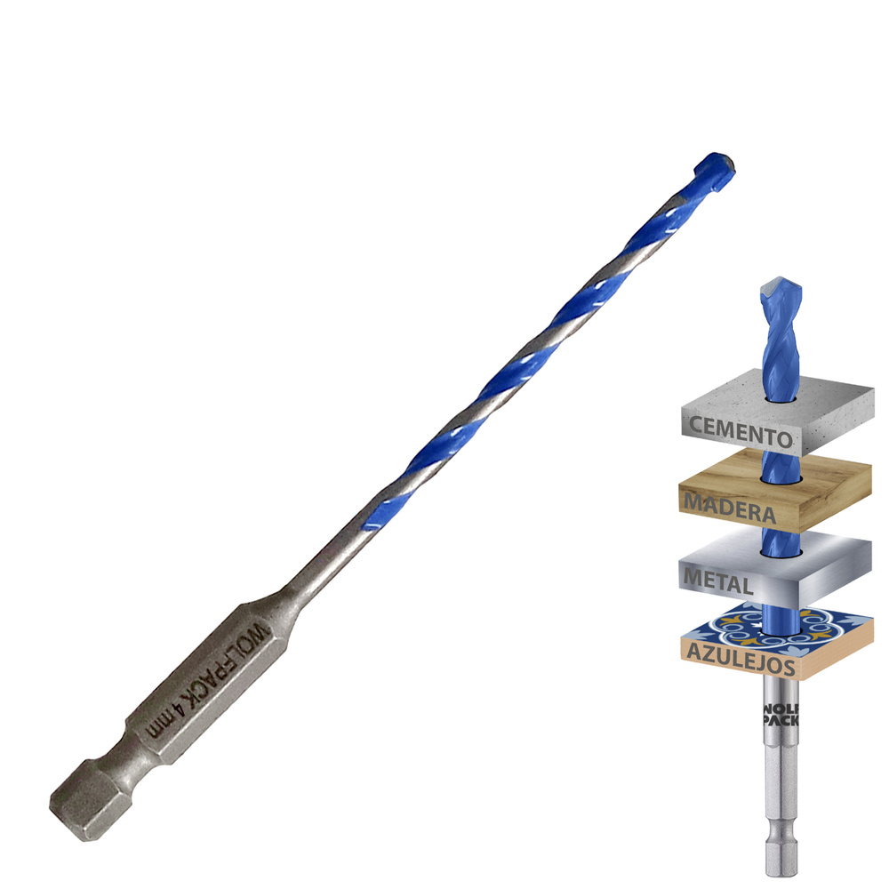 [9094700] Broca Universal Hexagonal  Ø 4,0 mm. (Blister 1 Pieza) Broca Azulejos, Cerámica, Mármol, Hormigón, Metal, Madera, Plástico