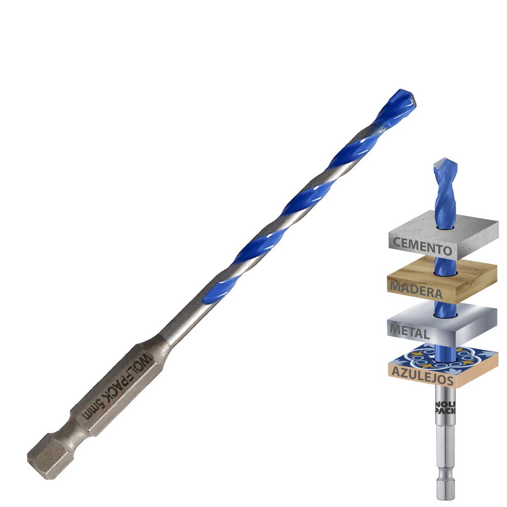 [9094705] Broca Universal Hexagonal  Ø 5,0 mm. (Blister 1 Pieza) Broca Azulejos, Cerámica, Mármol, Hormigón, Metal, Madera, Plástico