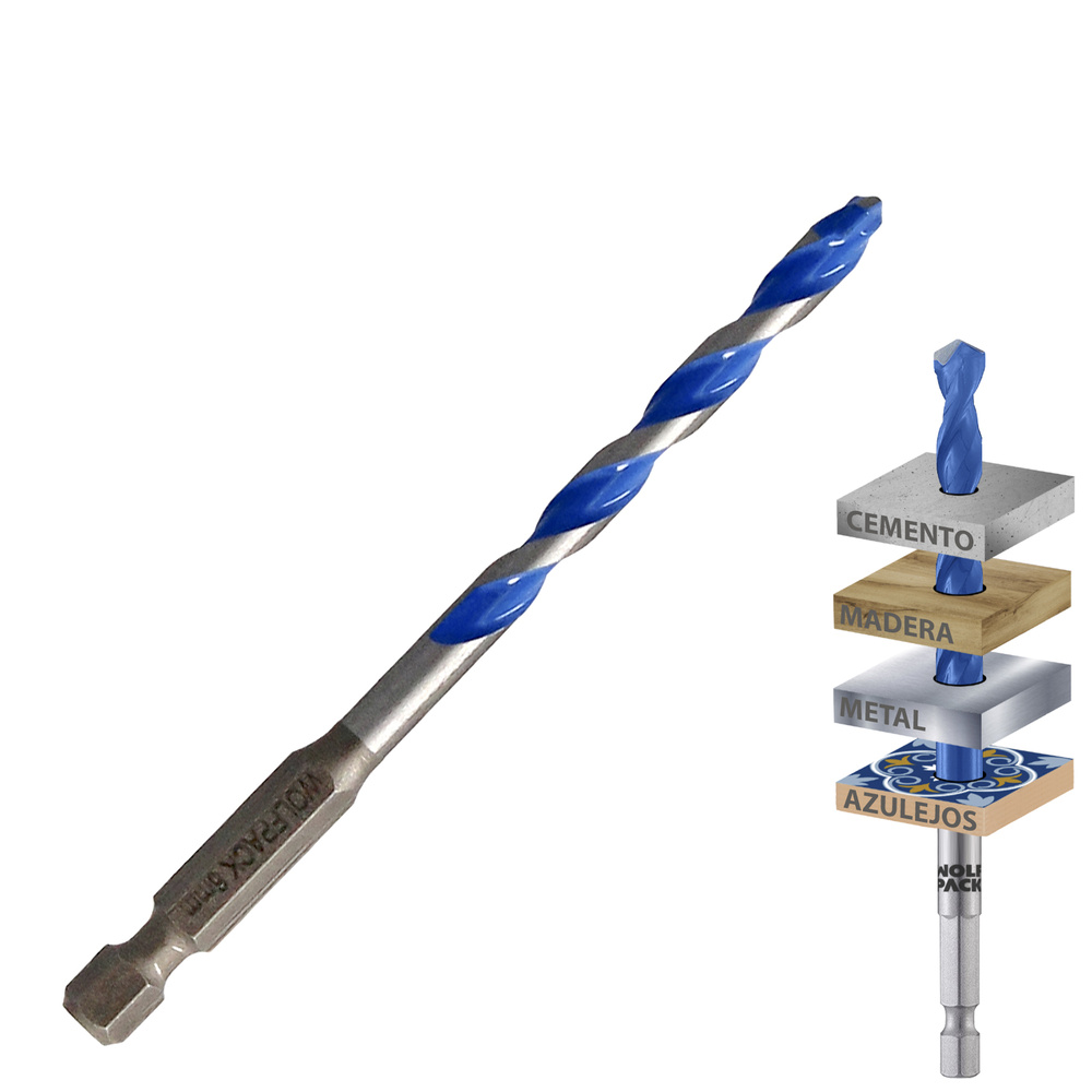 [9094710] Broca Universal Hexagonal  Ø 6,0 mm. (Blister 1 Pieza) Broca Azulejos, Cerámica, Mármol, Hormigón, Metal, Madera, Plástico