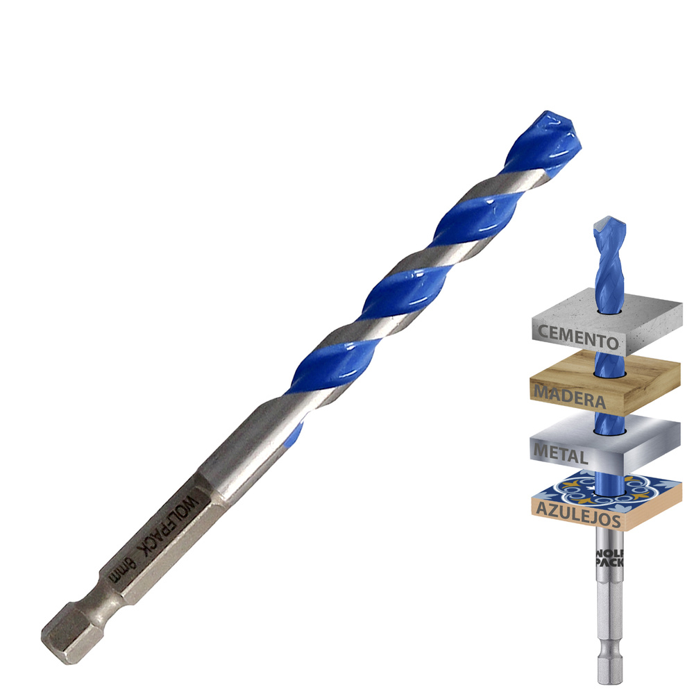 [9094715] Broca Universal Hexagonal  Ø 8,0 mm. (Blister 1 Pieza) Broca Azulejos, Cerámica, Mármol, Hormigón, Metal, Madera, Plástico
