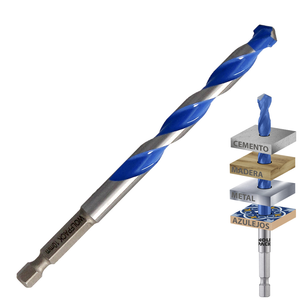 [9094720] Broca Universal Hexagonal  Ø 10,0 mm. (Blister 1 Pieza) Broca Azulejos, Cerámica, Mármol, Hormigón, Metal, Madera, Plástico