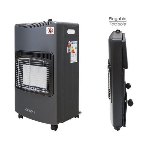 [22050125] Estufa Gas Infrarroja Ceramica 4,5 Kw. Plegable 3 Potencias, Triple Sistema de Seguridad, Con Ruedas, Encendido Piezo-Electrico