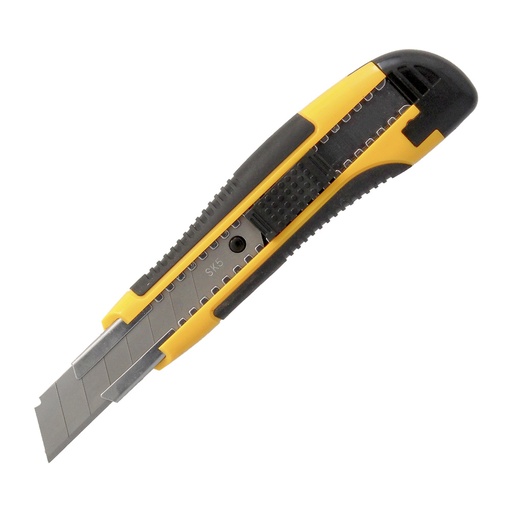 [2510835] Cutter Con Hoja De 18 mm. Con 2 Hojas. Acero SK5. Agarre Engomado Bimaterial. Pulsador Seguridad Liberación hoja. Cuters Cutters