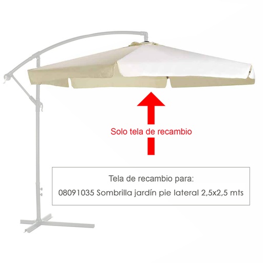 [8091162] Tela Recambio Sombrilla Pie Lateral Cuadradada 2.5x2.5 Metros
