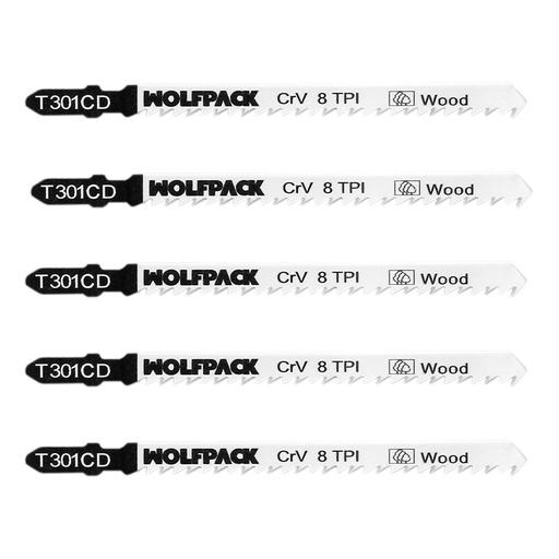 [7120150] Hojas Larga Sierra Calar Para Madera Corte Medio 5 Piezas. Hoja Cromo Vanadio 58. Vastago T Universal