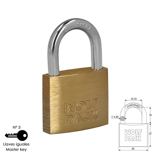 [3101110] Candado Laton Arco Normal Llaves Iguales 30 mm. Nº3