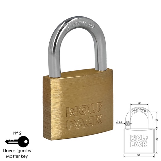 [3101125] Candado Laton Arco Normal Llaves Iguales 40 mm. Nº2