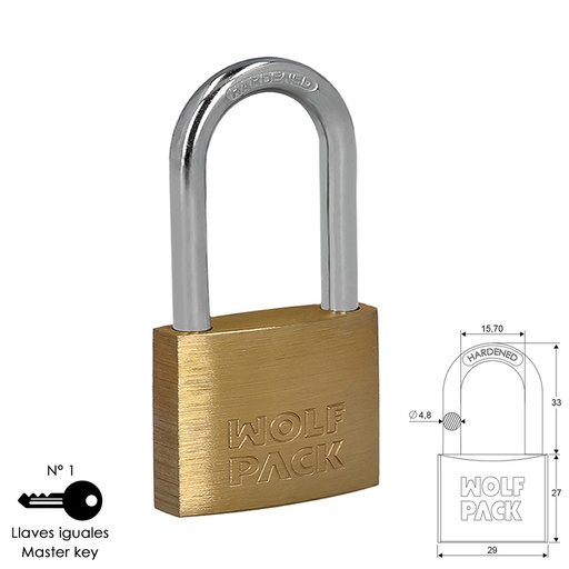 [3101170] Candado Laton Arco Largo Llaves Iguales 30 mm. Nº1