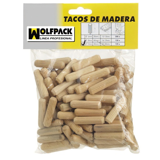 [13103500] Espigas Madera 6x30 mm. (Bolsa de 50 Piezas)