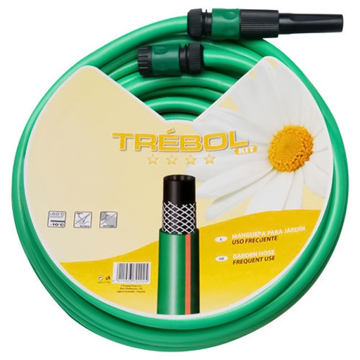 [8070667] Manguera Verde Trebol Trenzado 15 mm. - 5/8" Rollo 15 metros Con Accesorios