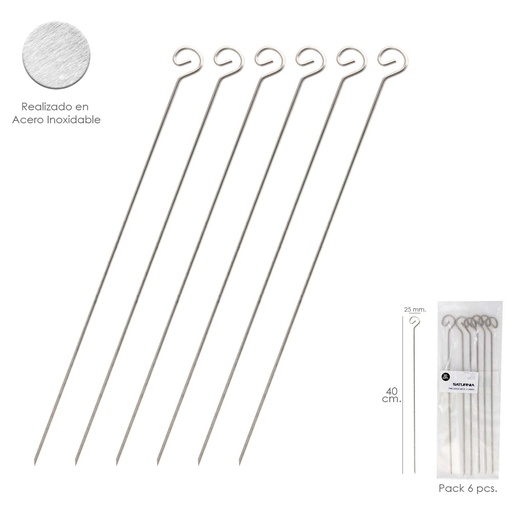 [8140500] Pinchitos Acero Inoxidable Grandes 40 cm. (Blister 6 Unidades) Saturnia