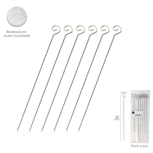 [8140505] Pinchitos Acero inoxidable Pequeños 30 cm. (Bolsa 6 Unidades) Saturnia