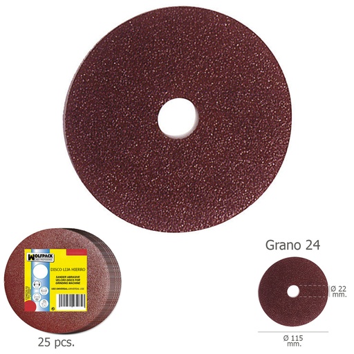 [9010350] Disco Lija Hierro 115x22 mm. Grano  24 (Paquete 25 unidades)