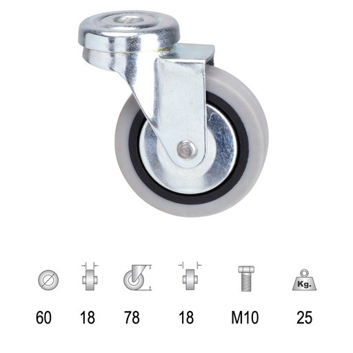 [11110003] Rueda Goma Gris Pasante   60 mm.