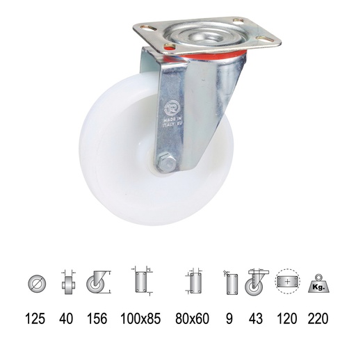 [11110031] Rueda Industrial Nylon Placa 125 mm.
