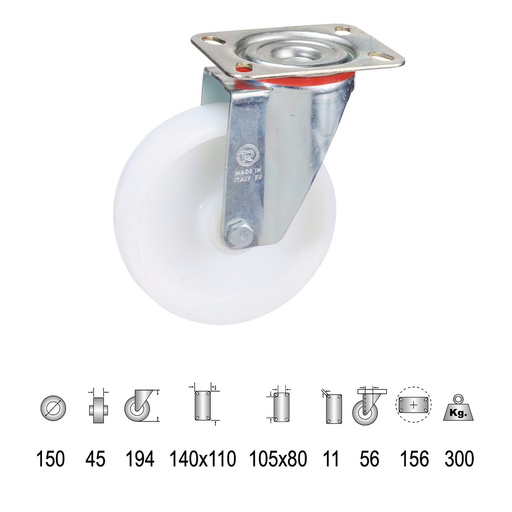[11110033] Rueda Industrial Nylon Placa 150 mm.